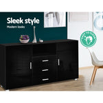 Artiss Buffet Sideboard Cabinet High Gloss Storage Cupboard Black Doors Drawers