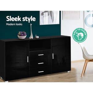 Artiss Buffet Sideboard Cabinet High Gloss Storage Cupboard Black Doors Drawers