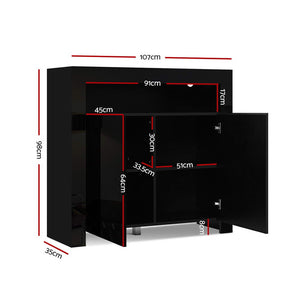 Artiss Buffet Sideboard Cabinet High Gloss Storage Cupboard 2 Doors Black Table
