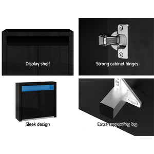 Artiss Buffet Sideboard Cabinet High Gloss Storage Cupboard 2 Doors Black Table