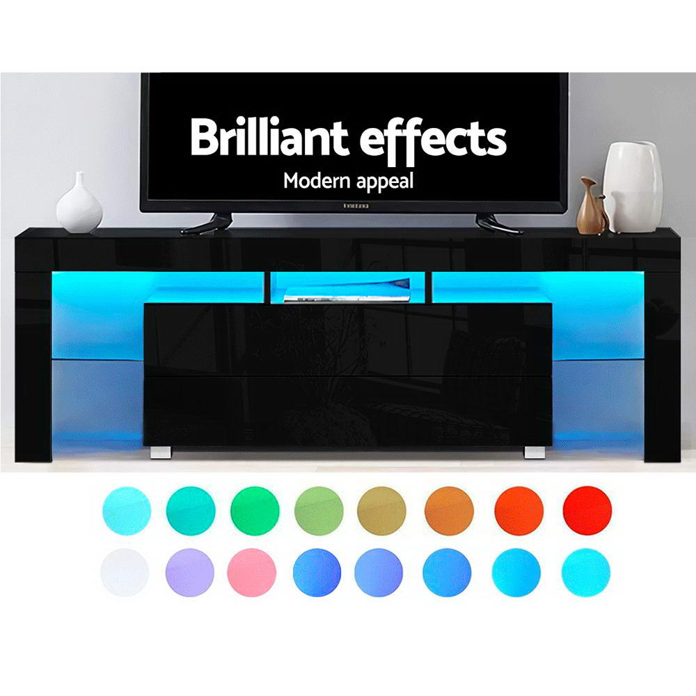 Artiss TV Cabinet Entertainment Unit Stand RGB LED Gloss Furniture 160cm Black