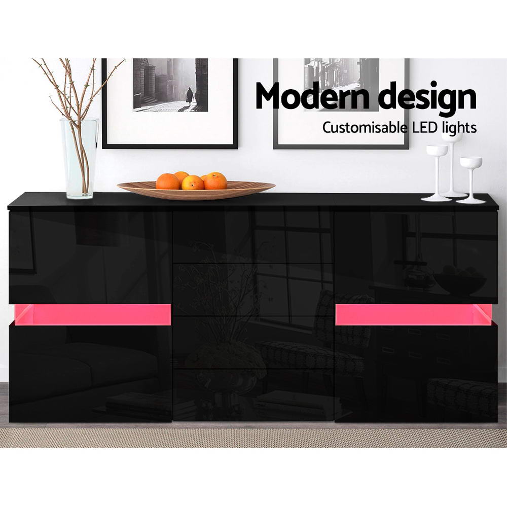 Artiss Buffet Sideboard Cabinet High Gloss Storage Cupboard Doors Drawer RGB LED