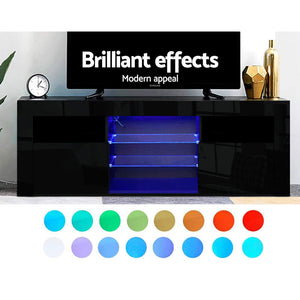 Artiss 145cm RGB LED TV Cabinet Entertainment Unit Stand Gloss Furniture Black