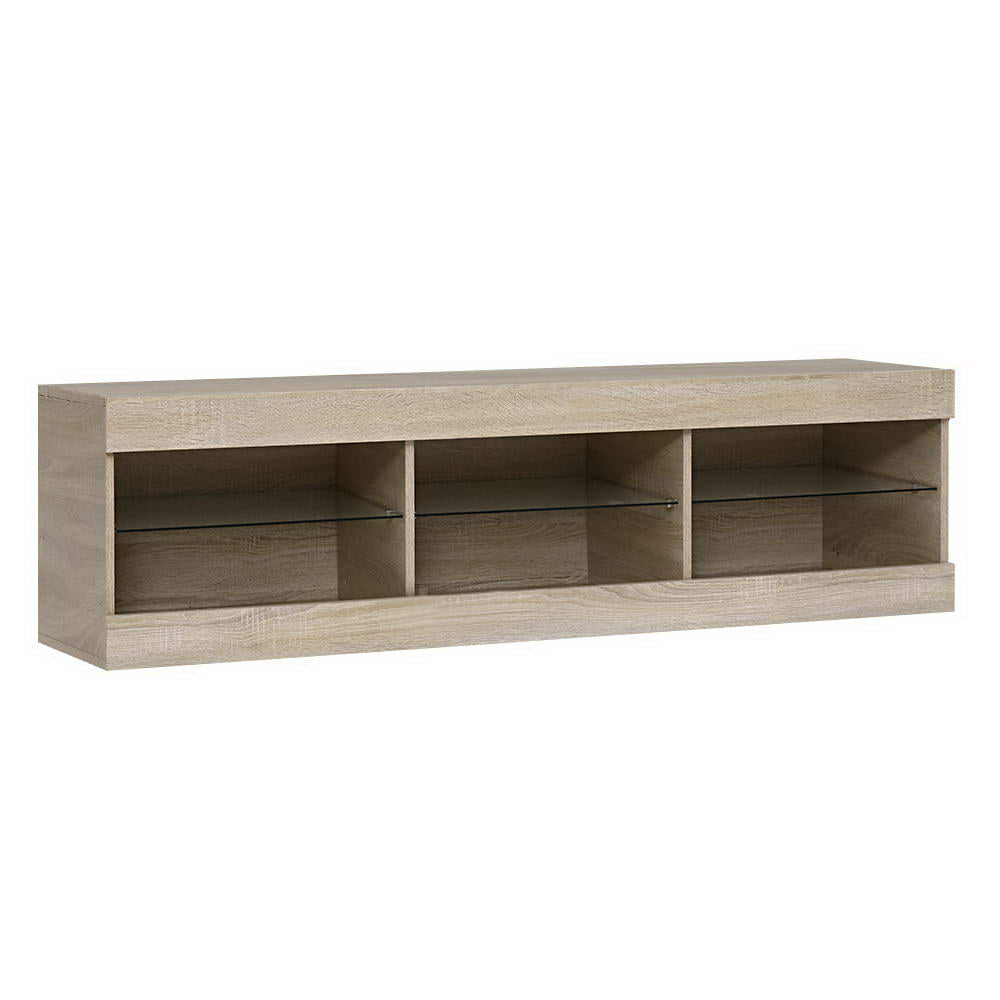 Artiss TV Cabinet Entertainment Unit Stand RGB LED Glass Shelf Storage 150cm Oak