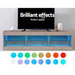 Artiss TV Cabinet Entertainment Unit Stand RGB LED Glass Shelf Storage 150cm Oak