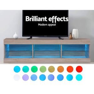 Artiss TV Cabinet Entertainment Unit Stand RGB LED Glass Shelf Storage 150cm Oak