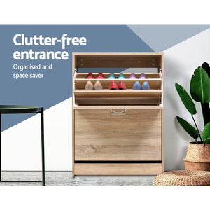 Artiss Shoe Cabinet Shoes Storage Rack 24 Pairs Organiser Shelf Cupboard Oak