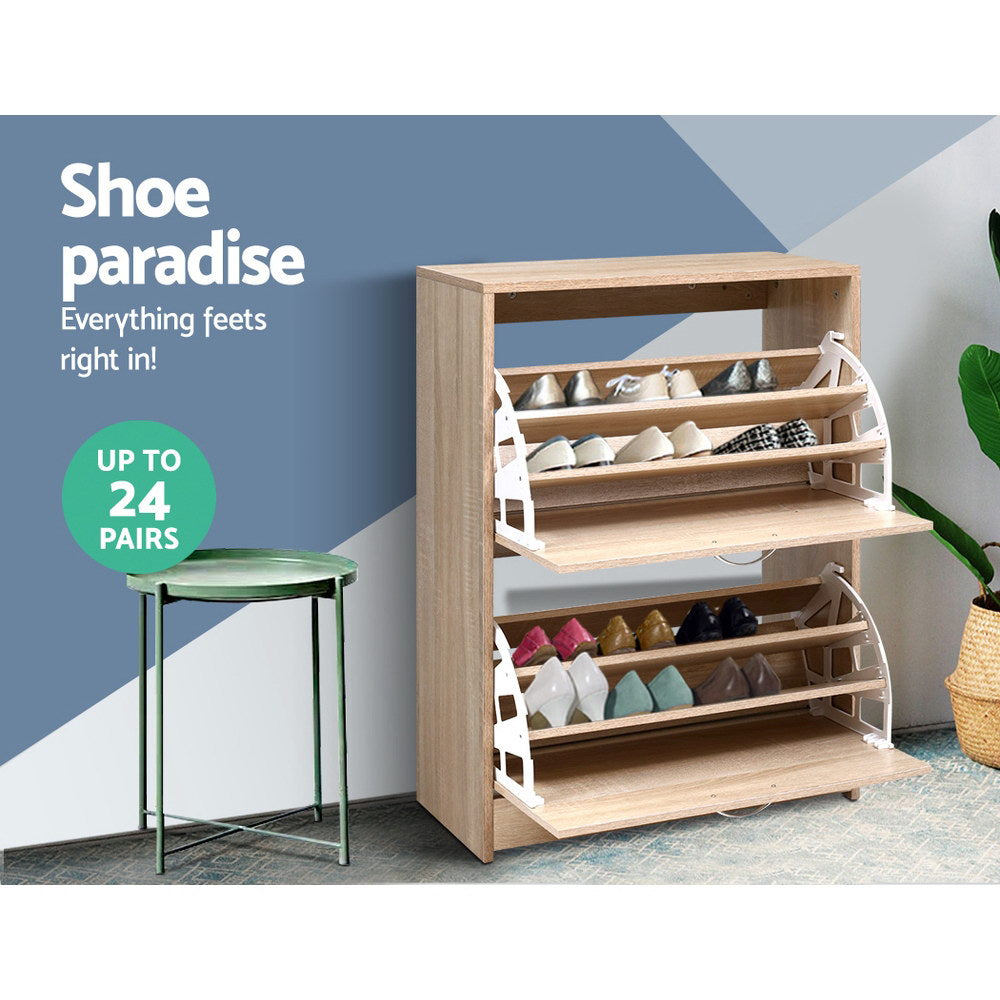 Artiss Shoe Cabinet Shoes Storage Rack 24 Pairs Organiser Shelf Cupboard Oak