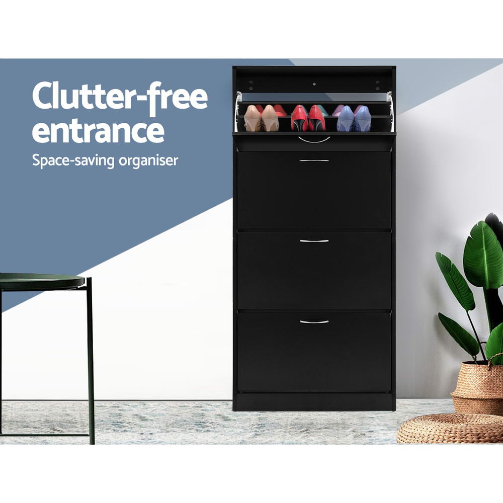 Artiss Shoe Cabinet Shoes Storage Rack Organiser 60 Pairs Black Shelf Drawer
