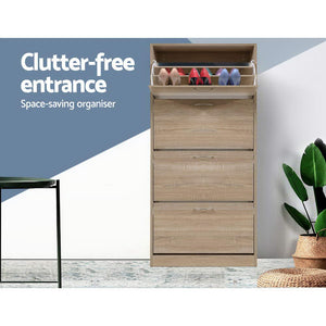 Artiss Shoe Cabinet Shoes Storage Rack Organiser 60 Pairs Wood Shelf Drawer