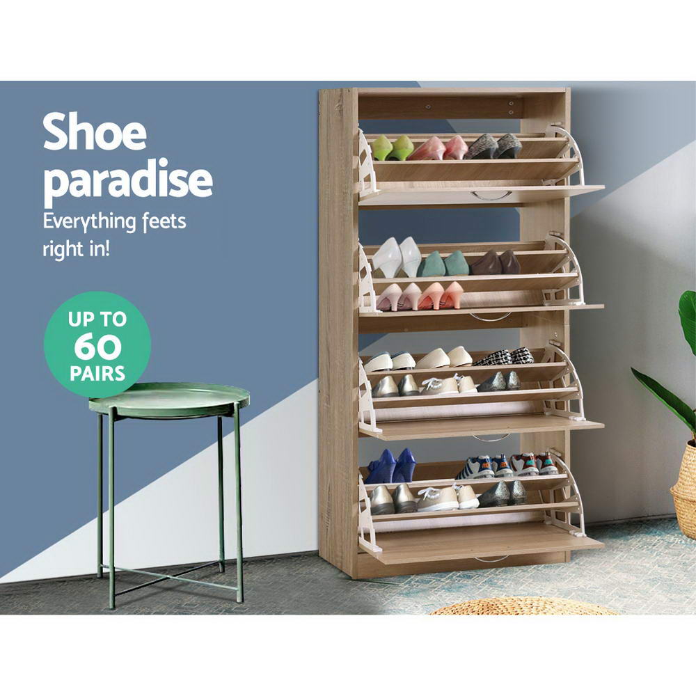 Artiss Shoe Cabinet Shoes Storage Rack Organiser 60 Pairs Wood Shelf Drawer