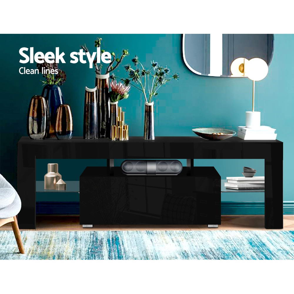 Artiss TV Cabinet Entertainment Unit Stand RGB LED Gloss Furniture 130cm Black