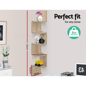 Artiss 5 Tier Corner Wall Floating Shelf Mount Display Bookshelf Rack Oak