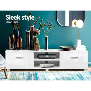 Artiss TV Cabinet Entertainment Unit Stand High Gloss Furniture Storage Drawers 140cm White