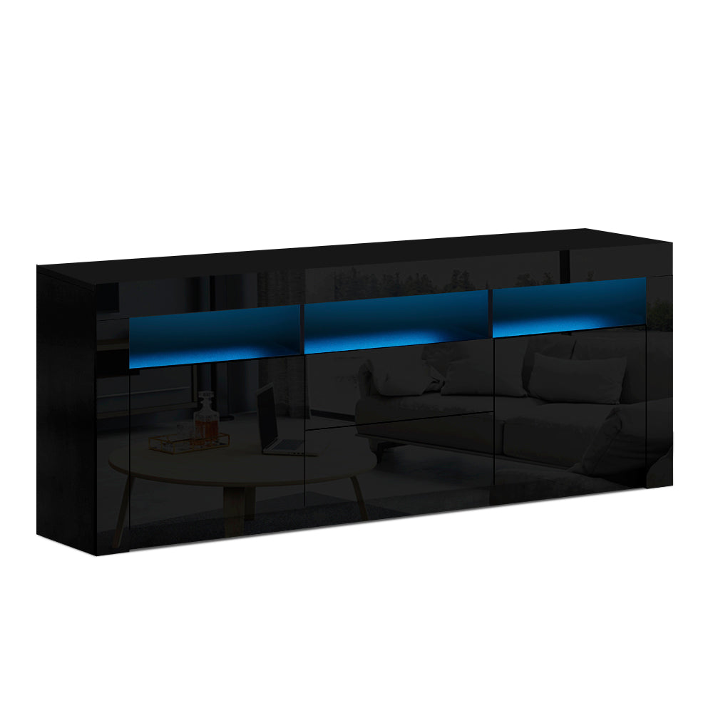 Artiss TV Cabinet Entertainment Unit Stand RGB LED Gloss Drawers 160cm Black