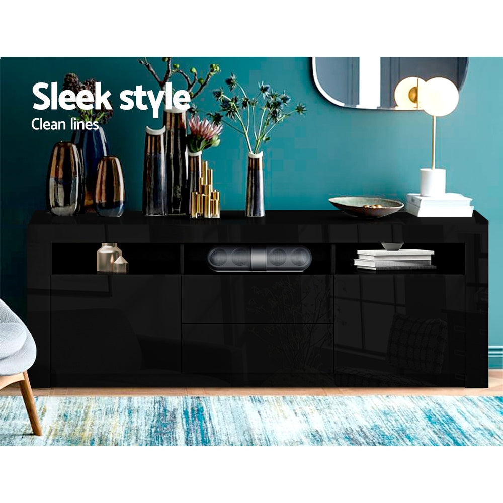 Artiss TV Cabinet Entertainment Unit Stand RGB LED Gloss Drawers 160cm Black
