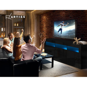 Artiss TV Cabinet Entertainment Unit Stand RGB LED Gloss Drawers 160cm Black