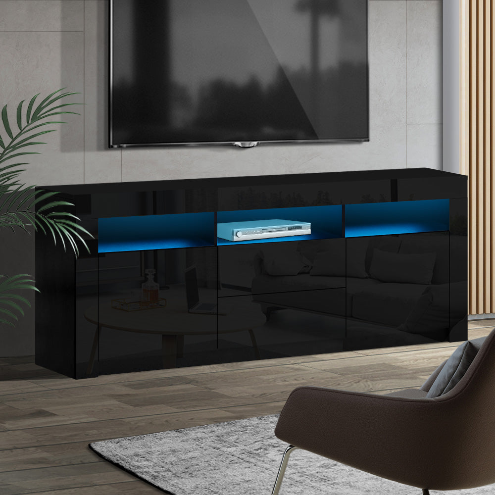Artiss TV Cabinet Entertainment Unit Stand RGB LED Gloss Drawers 160cm Black