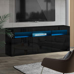 Artiss TV Cabinet Entertainment Unit Stand RGB LED Gloss Drawers 160cm Black