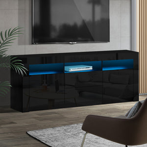 Artiss TV Cabinet Entertainment Unit Stand RGB LED Gloss Drawers 160cm Black