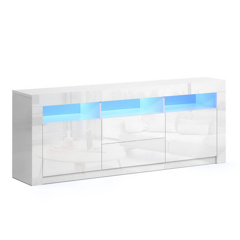 Artiss TV Cabinet Entertainment Unit Stand RGB LED Gloss Drawers 160cm White