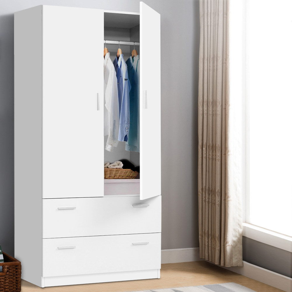 Artiss 2 Doors Wardrobe Bedroom Closet Storage Cabinet Organiser Armoire 180cm White