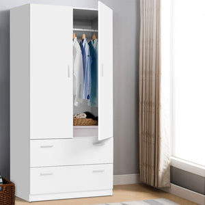 Artiss 2 Doors Wardrobe Bedroom Closet Storage Cabinet Organiser Armoire 180cm White