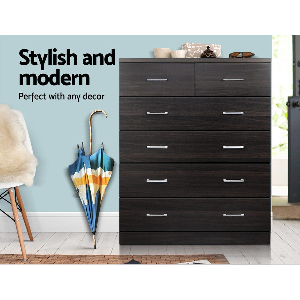 Artiss Tallboy 6 Drawers Storage Cabinet - Walnut