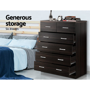 Artiss Tallboy 6 Drawers Storage Cabinet - Walnut