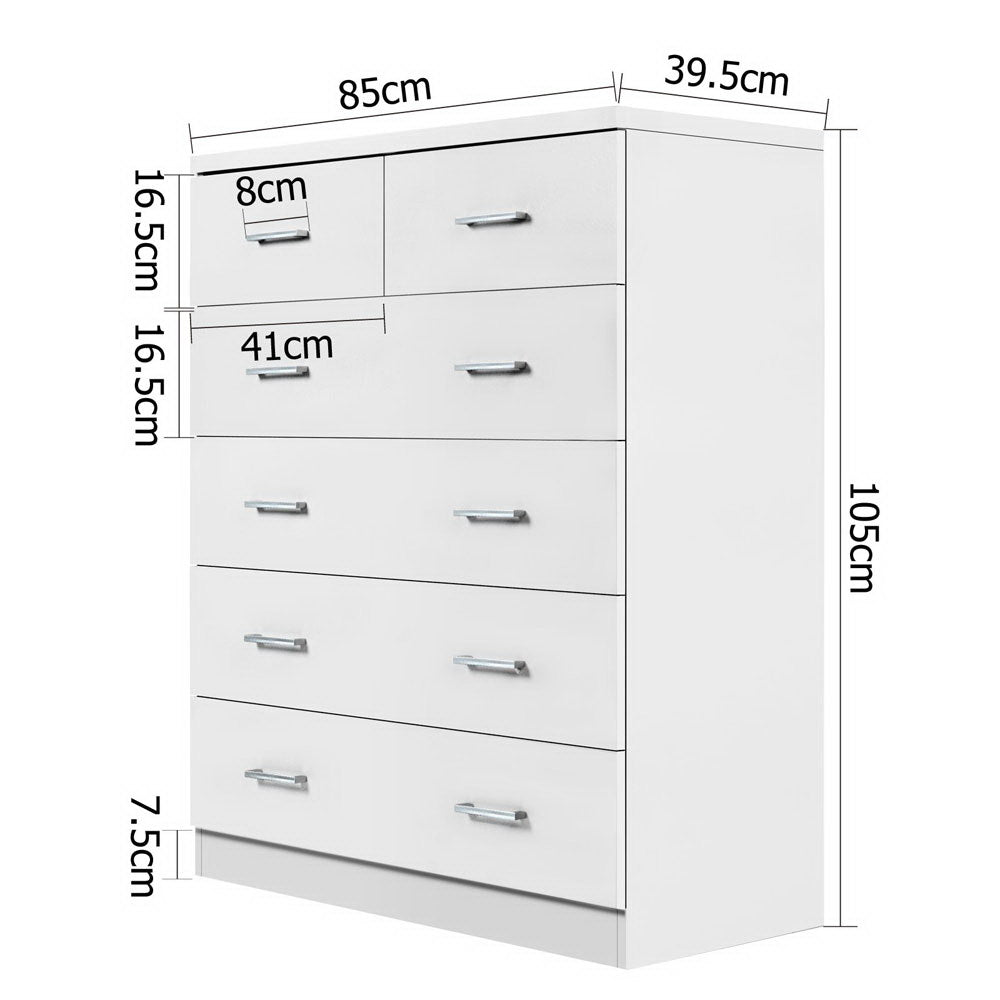 Artiss Tallboy 6 Drawers Storage Cabinet - White