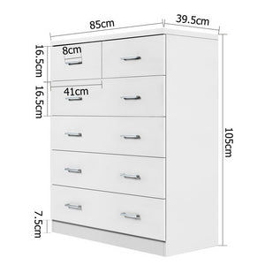 Artiss Tallboy 6 Drawers Storage Cabinet - White