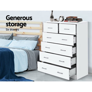 Artiss Tallboy 6 Drawers Storage Cabinet - White