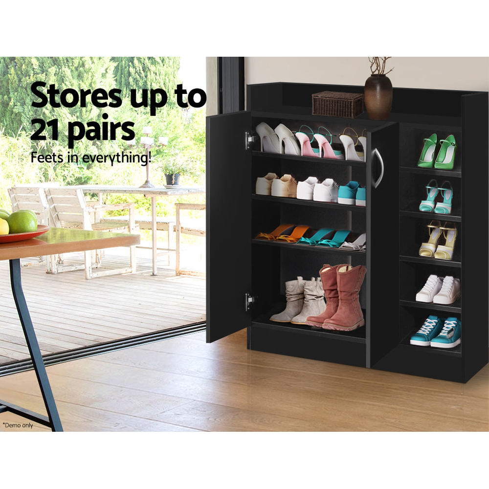 Artiss 2 Doors Shoe Cabinet Storage Cupboard - Black