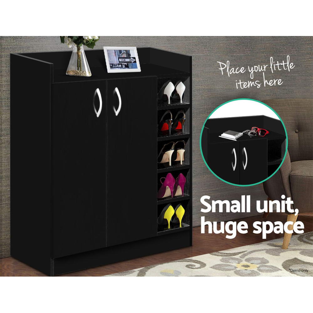 Artiss 2 Doors Shoe Cabinet Storage Cupboard - Black