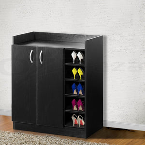 Artiss 2 Doors Shoe Cabinet Storage Cupboard - Black