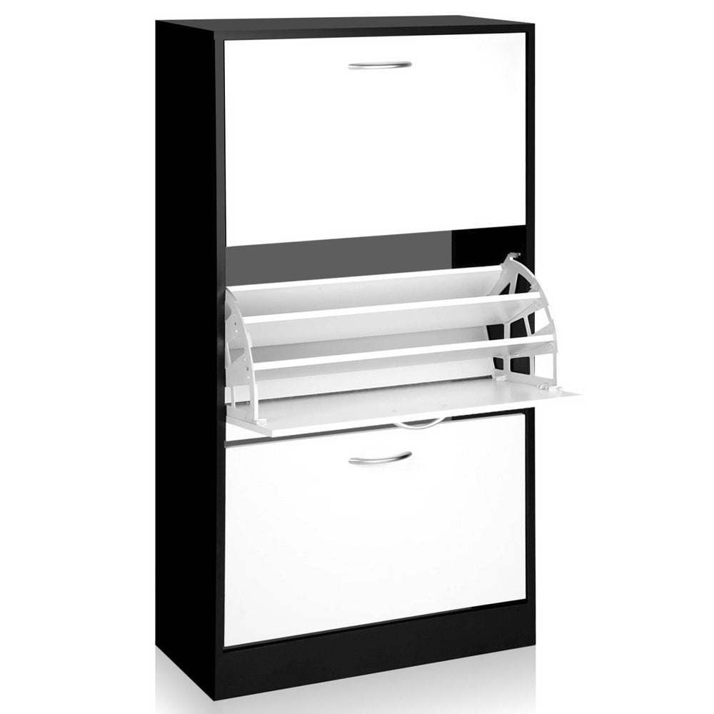 Artiss 3 Tier Shoe Cabinet - Black & White