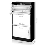 Artiss 3 Tier Shoe Cabinet - Black & White