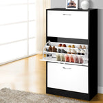 Artiss 3 Tier Shoe Cabinet - Black & White