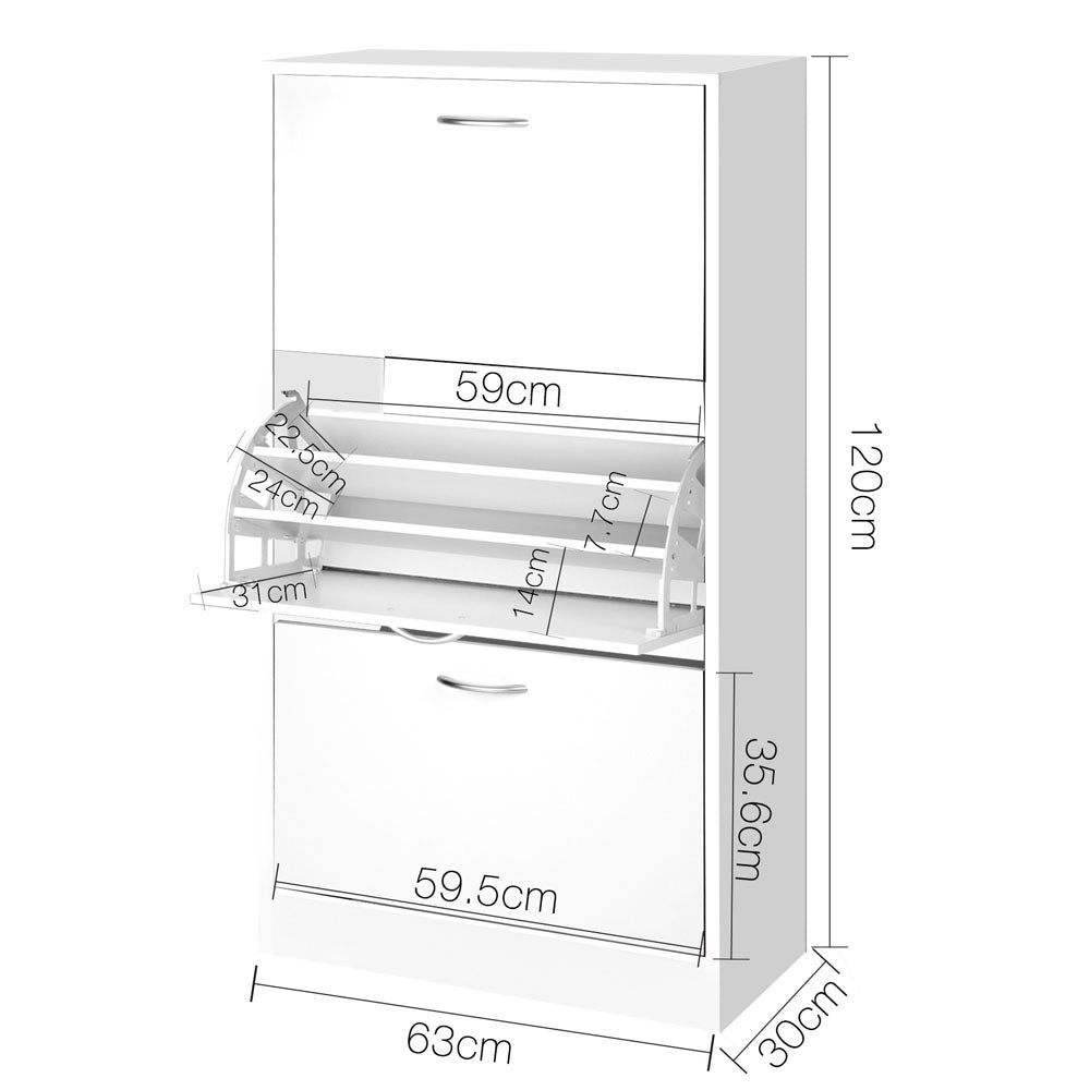 Artiss 3 Tier Shoe Cabinet - White