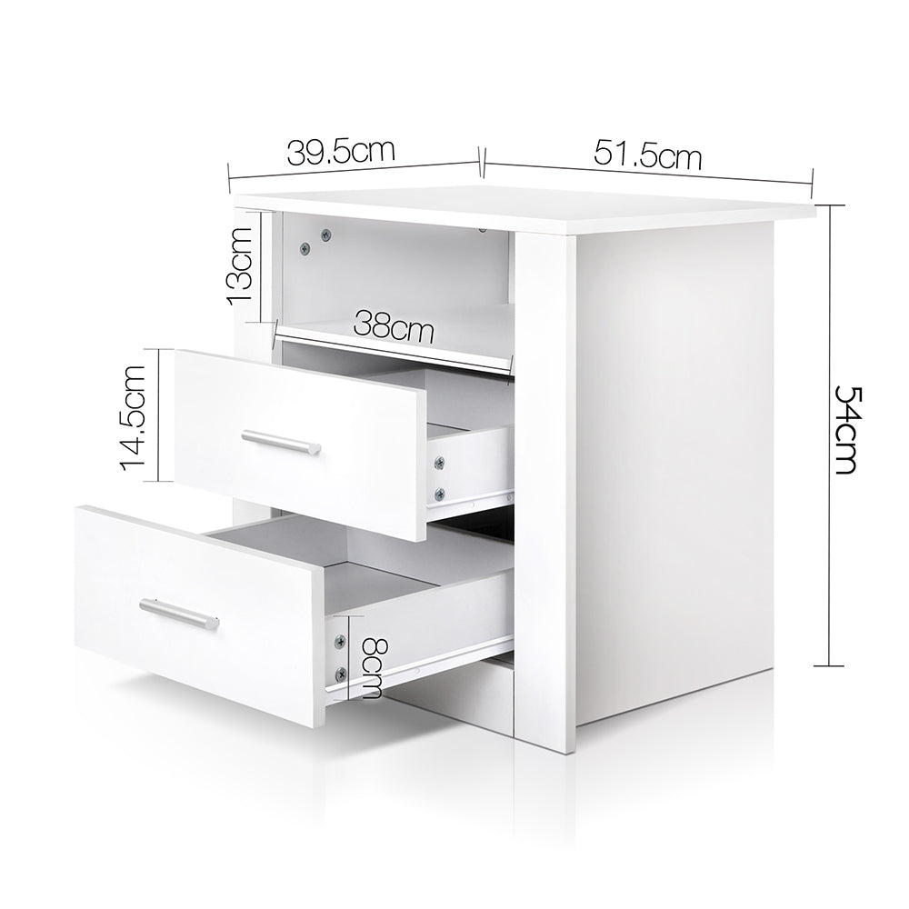 Artiss Anti-Scratch Bedside Table 2 Drawers - White