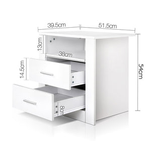 Artiss Anti-Scratch Bedside Table 2 Drawers - White