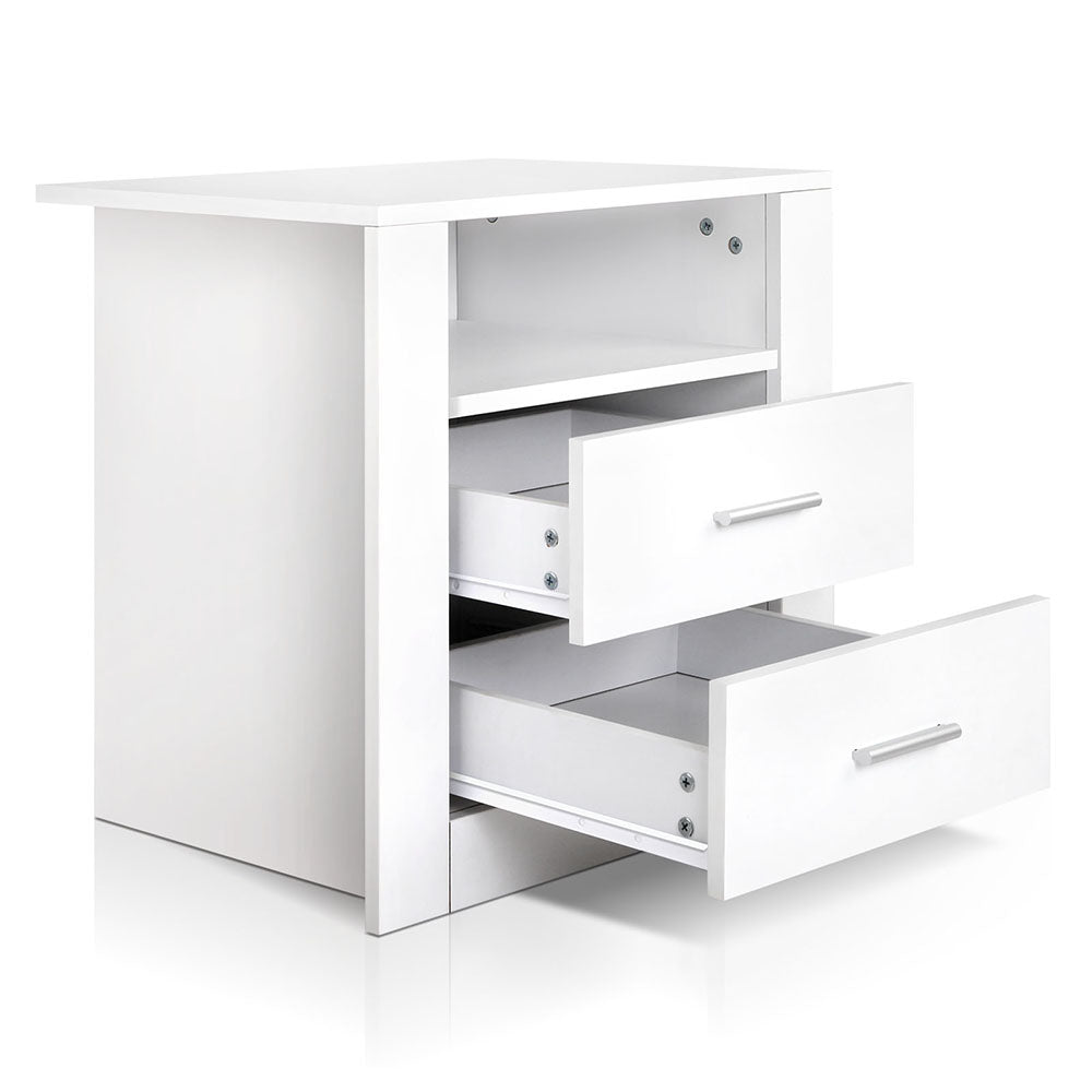 Artiss Anti-Scratch Bedside Table 2 Drawers - White
