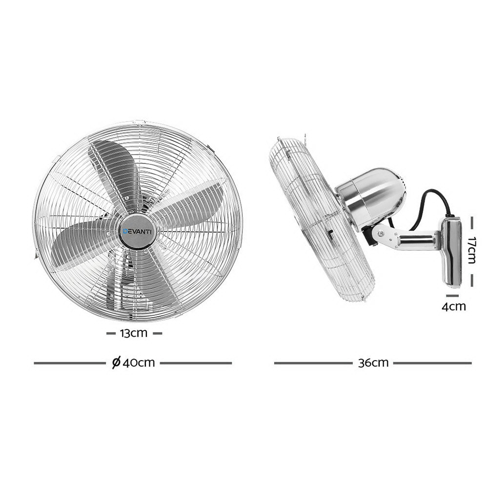 Devanti 40cm 16" Wall Mountable Fan - Silver