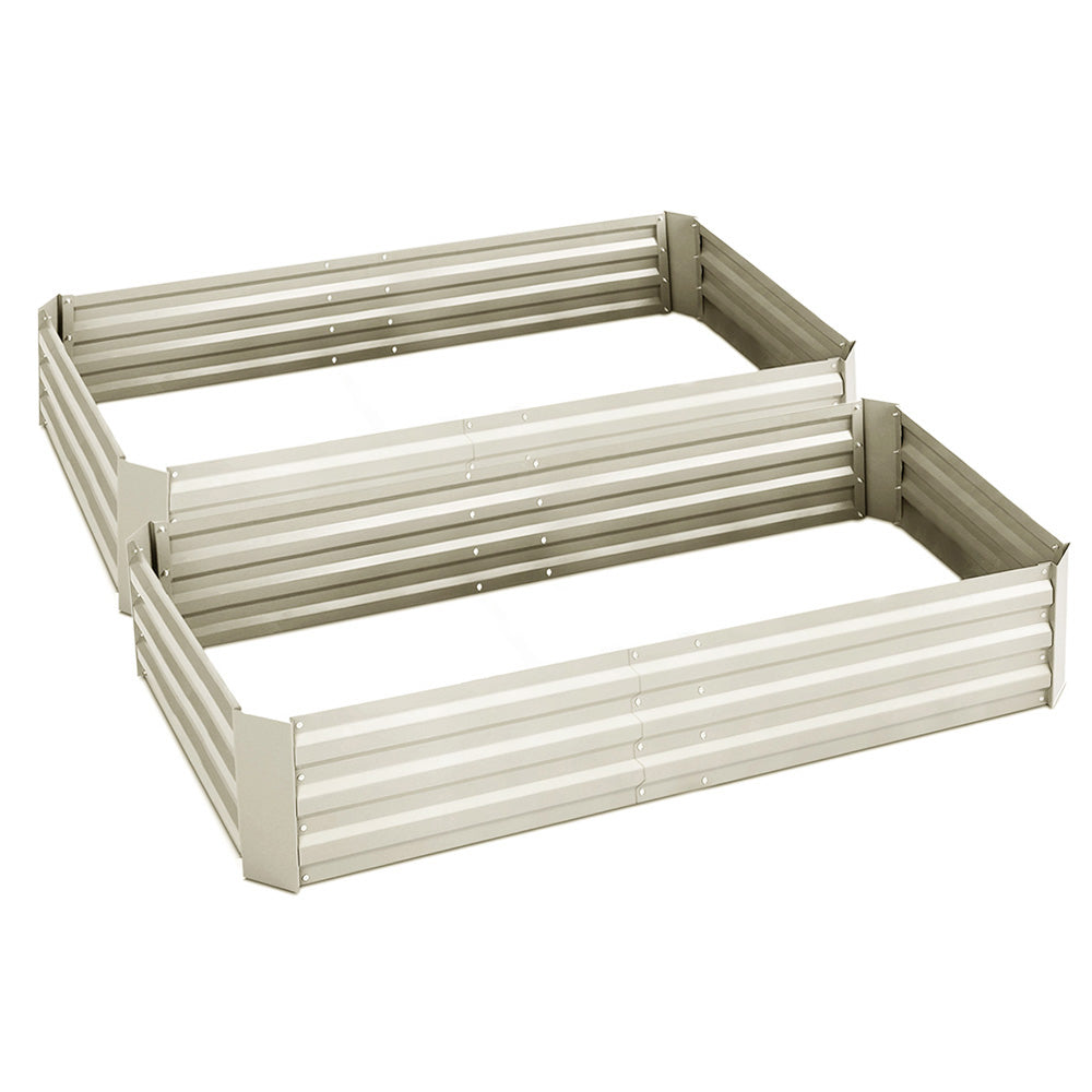 Greenfingers 2x Galvanised Steel Raised Garden Bed Instant Planter Cream 150cmx90cm