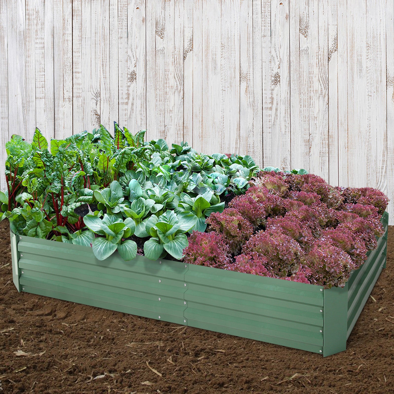 Greenfingers 2x Galvanised Steel Raised Garden Bed Instant Planter Green 150cmx90cm