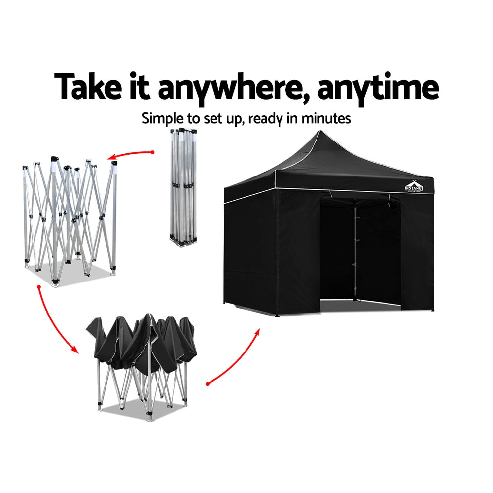 Instahut Aluminium Pop Up Gazebo Outdoor Folding Marquee Tent 3x3m Black