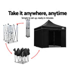 Instahut Aluminium Pop Up Gazebo Outdoor Folding Marquee Tent 3x3m Black