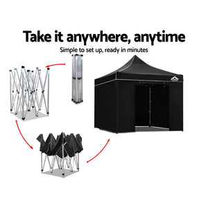 Instahut Aluminium Pop Up Gazebo Outdoor Folding Marquee Tent 3x3m Black