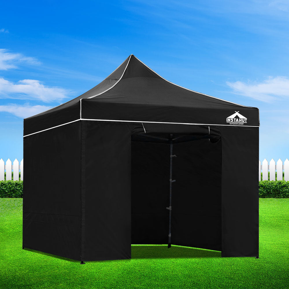 Instahut Aluminium Pop Up Gazebo Outdoor Folding Marquee Tent 3x3m Black
