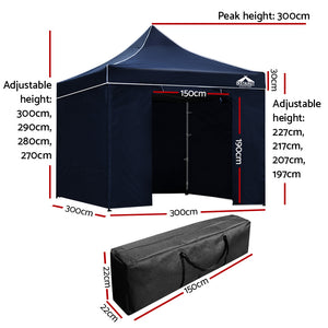 Instahut 3 x 3m Aluminium Pop Up Gazebo - Navy
